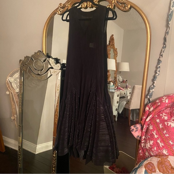 Issey Miyake Fete Y2K vintage sheer textured Black midi Dress 45091 - Picture 3 of 13